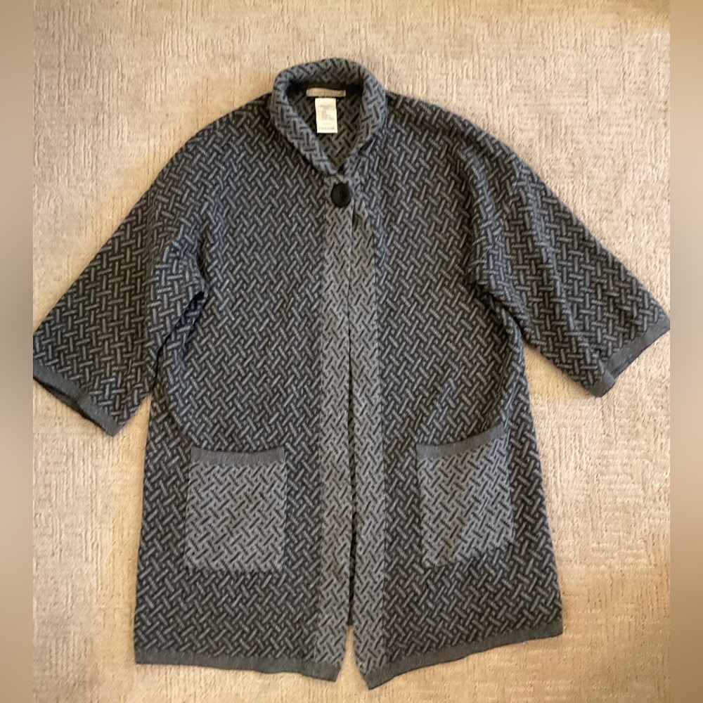 🩶🇮🇹 Chiaramente Wool Blend Oversized Cardigan Sweater Gray M EUC Old Money